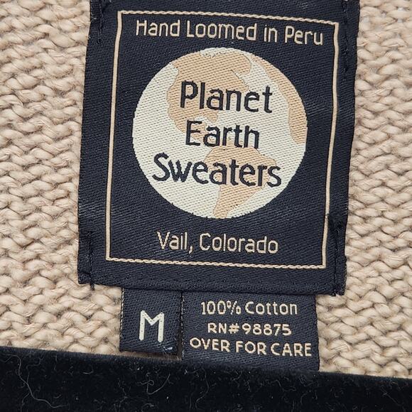 Planet Earth Sweaters Taupe Cotton Knit Star Hand Loom Sweater Women's M - Picture 2 of 6
